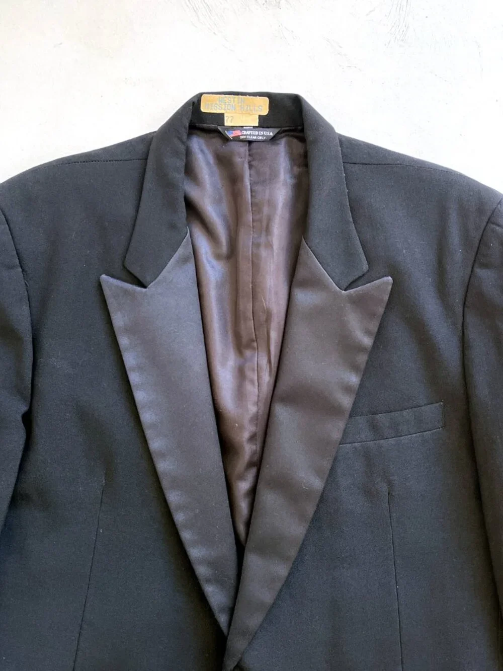 Vintage 80s Robert Wagner Raffinati Black Notched Lapel Tux Tuxedo Jacket 44R